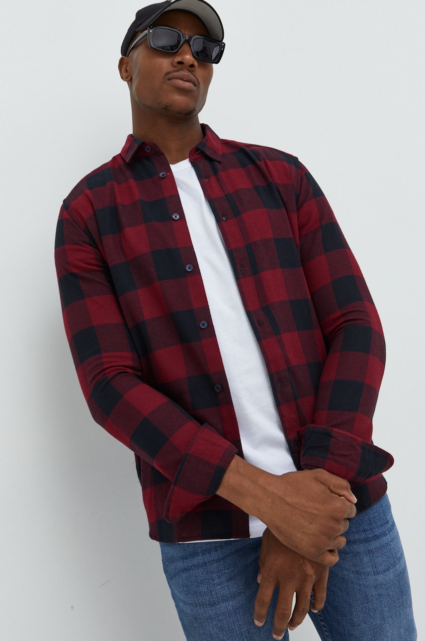 

Памучна риза Only & Sons мъжка в бордо със стандартна кройка с класическа яка