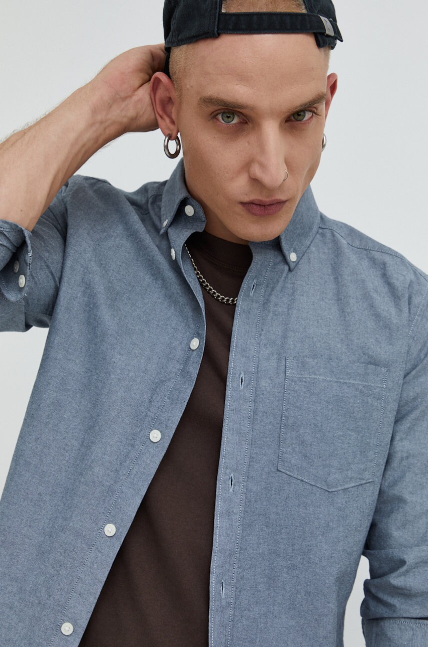 Only & sons camasa din bumbac barbati, culoarea albastru marin, cu guler button-down, regular