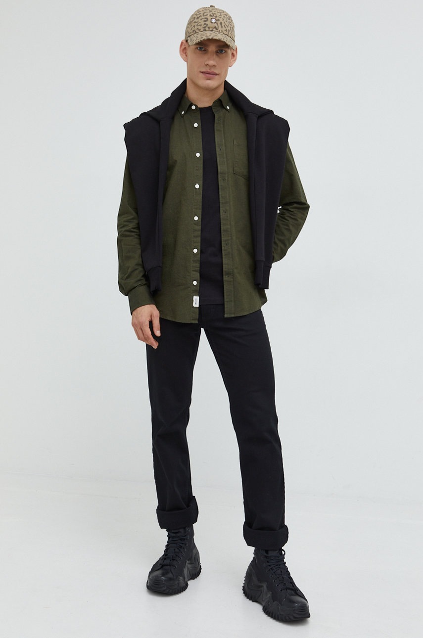 

Хлопковая рубашка Only & Sons мужская цвет зелёный slim воротник button-down