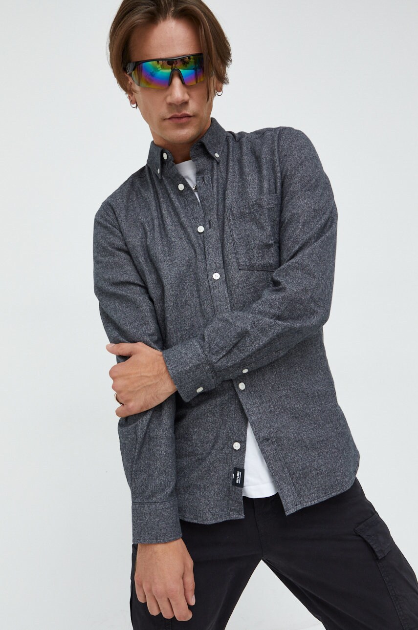 Only & sons camasa din bumbac barbati, culoarea negru, cu guler button-down, slim