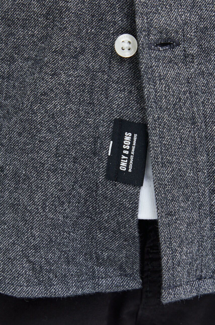

Хлопковая рубашка Only & Sons мужская цвет чёрный slim воротник button-down