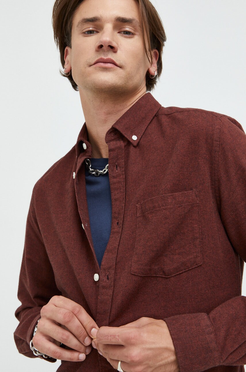 Only & sons camasa din bumbac barbati, culoarea rosu, cu guler button-down, slim