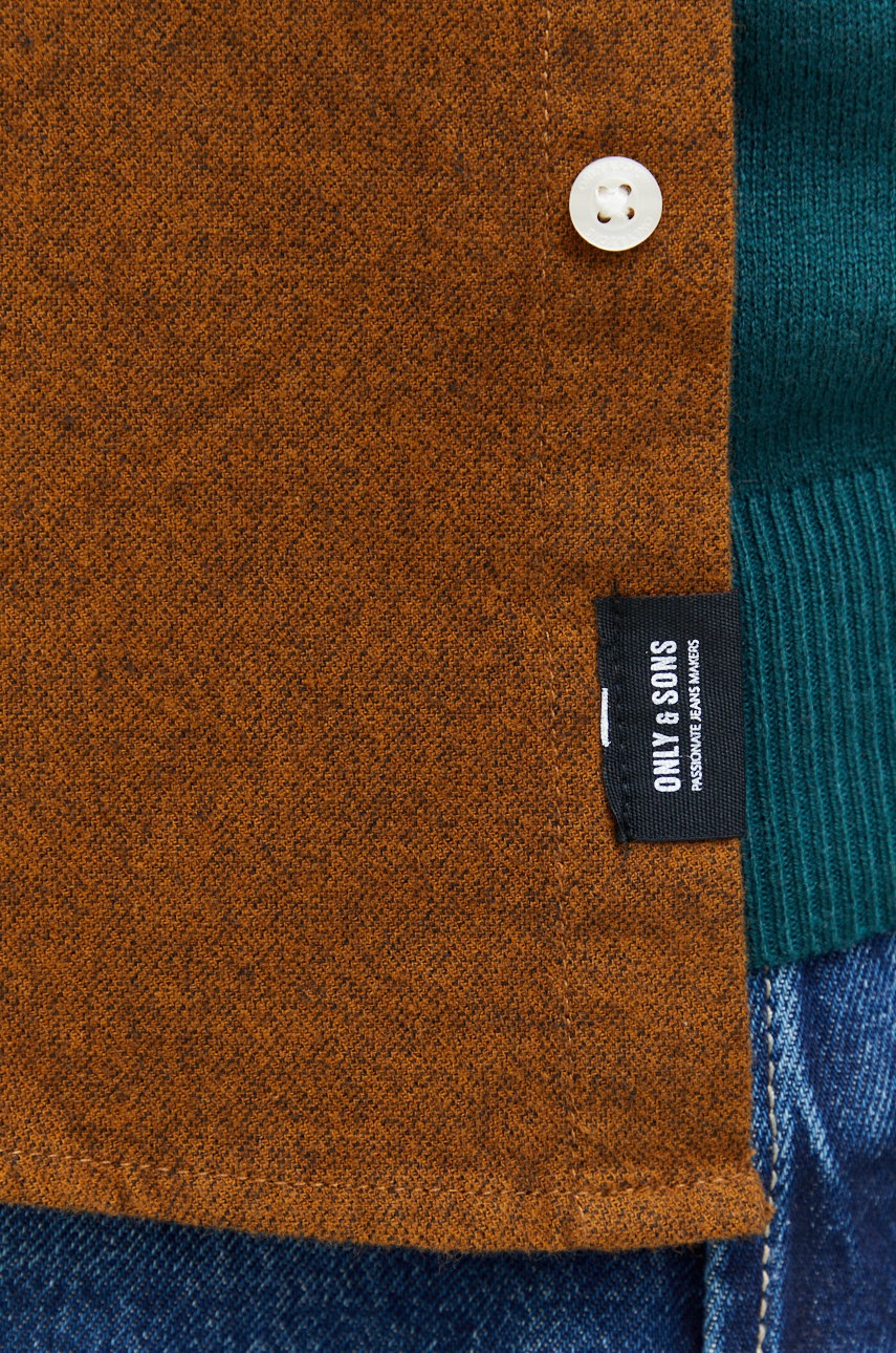 

Бавовняна сорочка Only & Sons чоловіча колір коричневий slim комір button-down