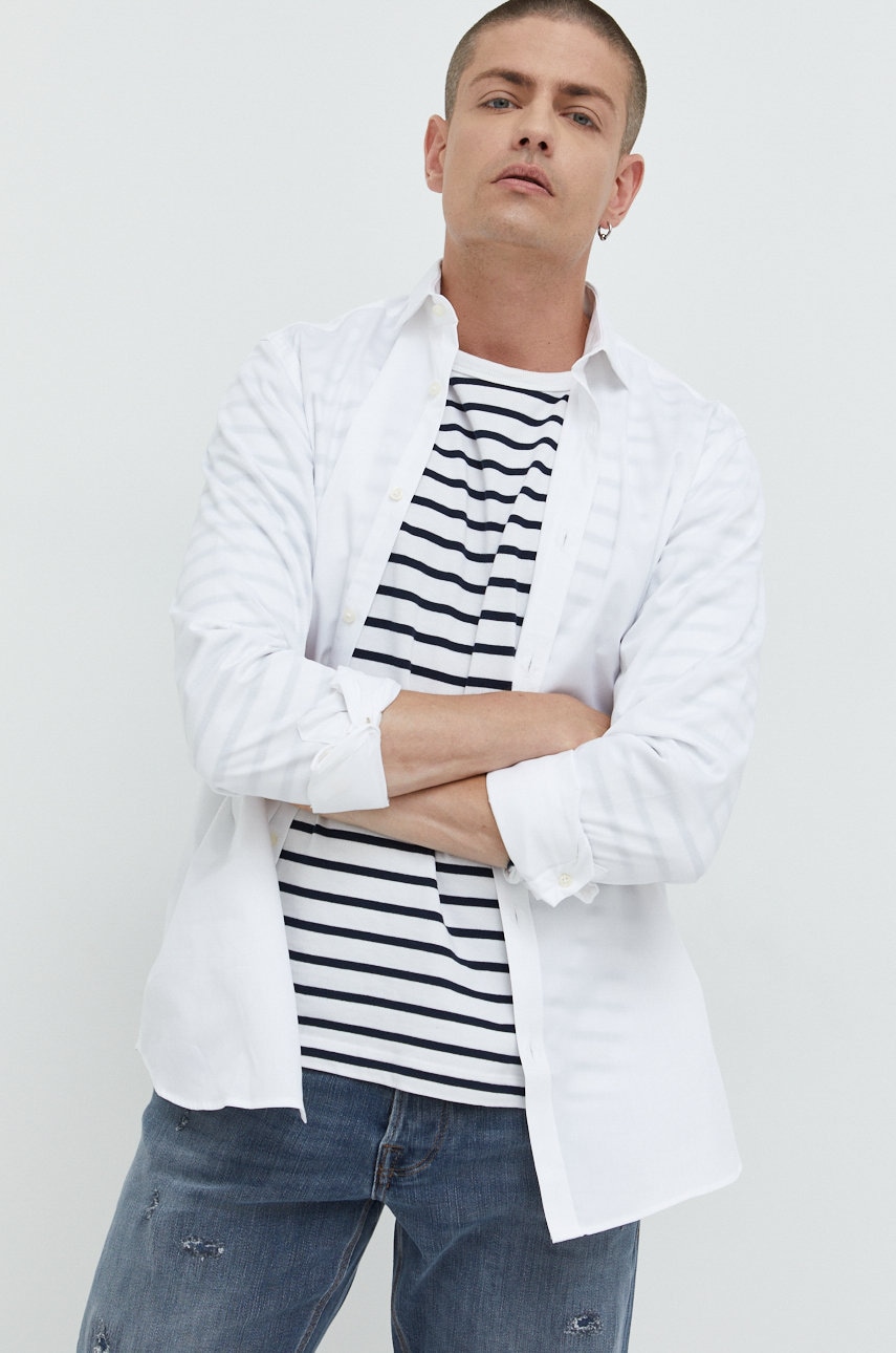 Premium by jack&jones camasa din bumbac barbati, culoarea alb, slim
