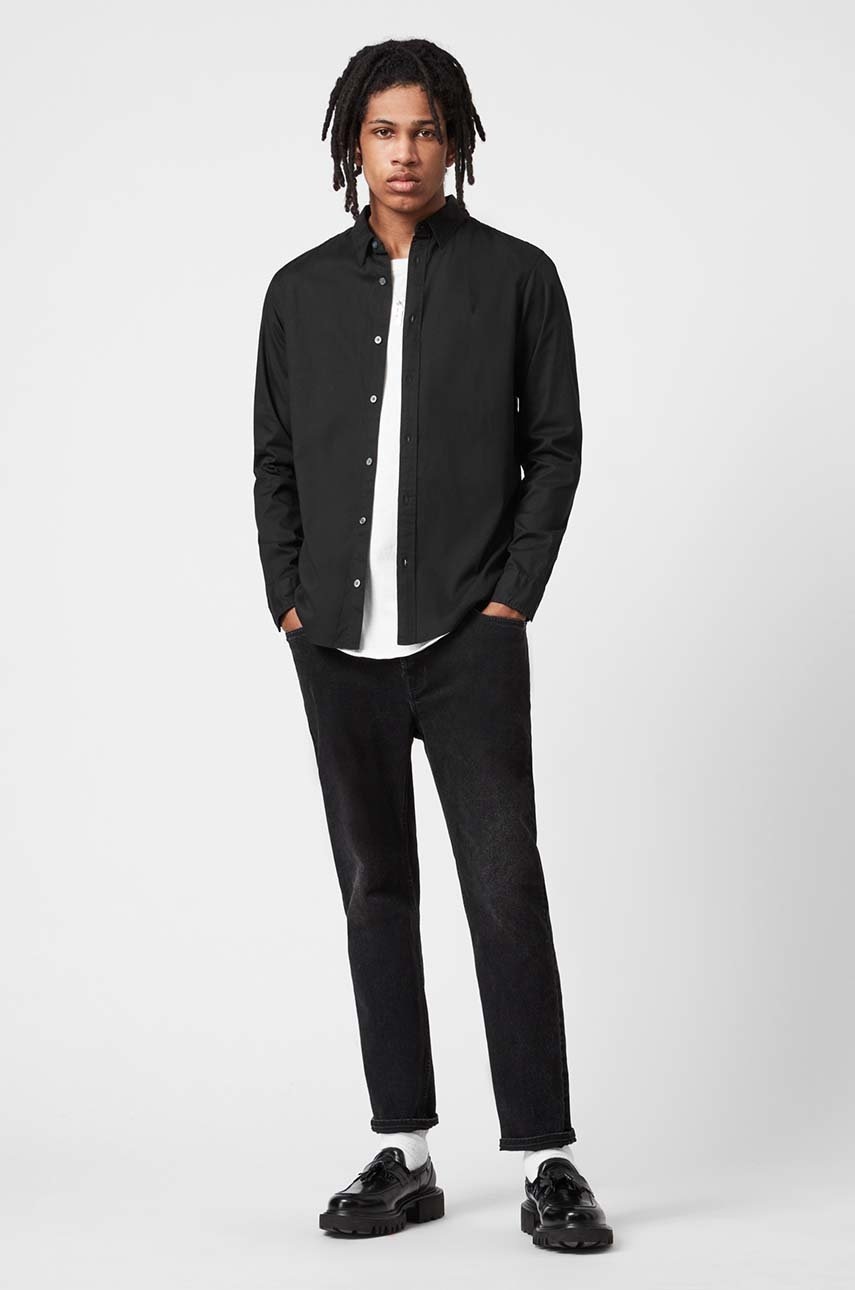 Allsaints camasa barbati, culoarea negru, cu guler button-down, regular