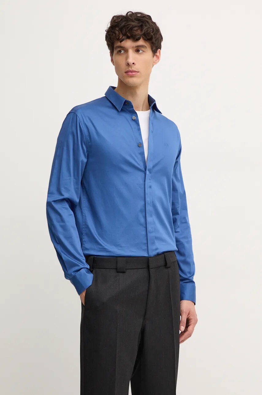 Levně Košile Armani Exchange pánská, modrá barva, slim, s klasickým límcem