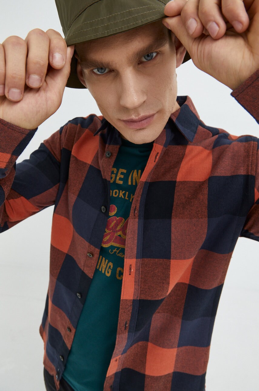 Only & sons camasa din bumbac barbati, culoarea portocaliu, cu guler clasic, slim