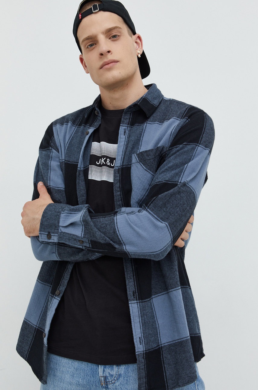 

Памучна риза Jack & Jones Jorowen мъжка в тъмносиньо със стандартна кройка с класическа яка, Тъмносин