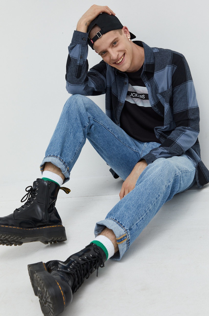 

Бавовняна сорочка Jack & Jones Jorowen чоловіча колір синій regular класичний комір