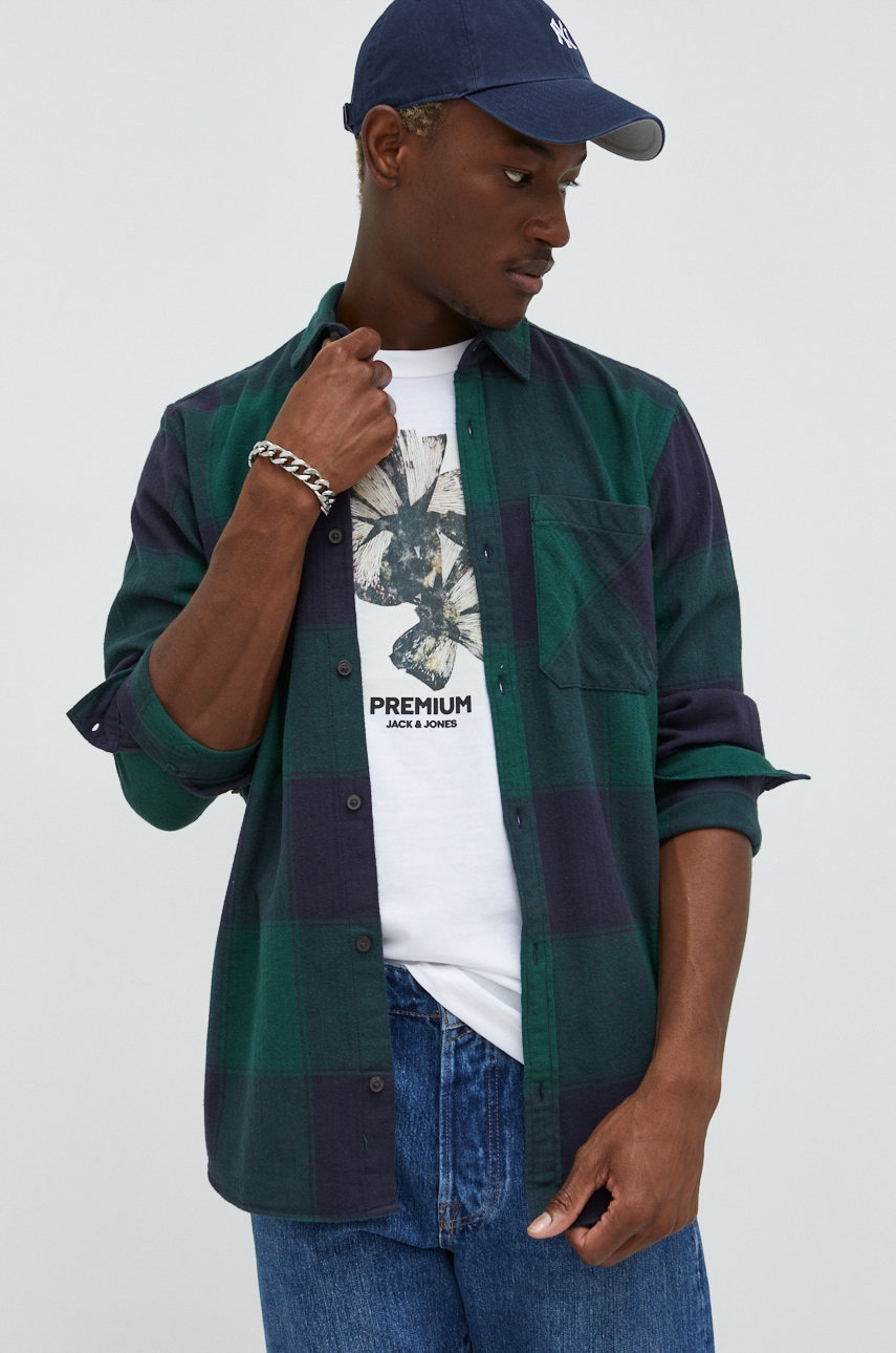 Jack & jones camasa din bumbac jorowen barbati, culoarea verde, cu guler clasic, regular