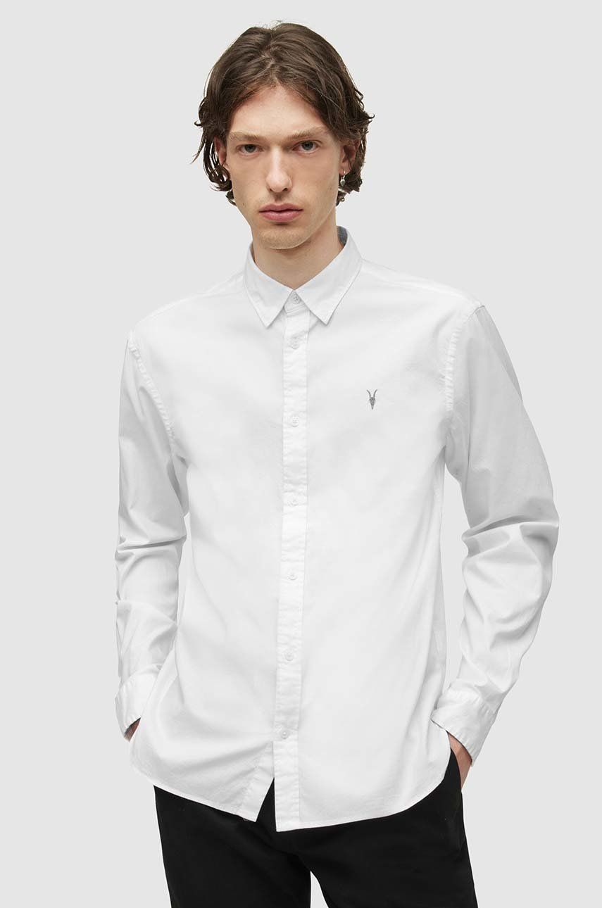 Levně Košile AllSaints pánská, bílá barva, regular, s klasickým límcem