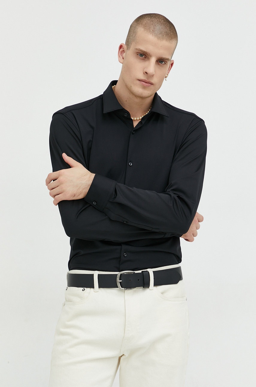 HUGO camasa barbati, culoarea negru, cu guler clasic, slim 50481195