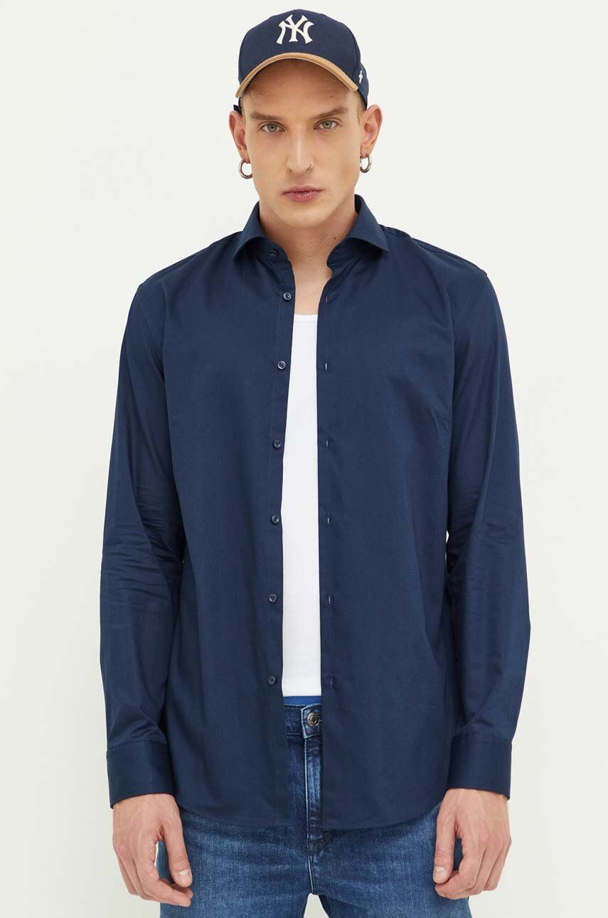 E-shop Bavlněná košile HUGO tmavomodrá barva, slim, s italským límcem, 50482056
