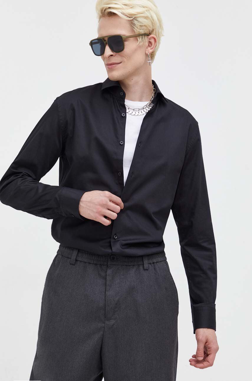 E-shop Košile HUGO černá barva, slim, s italským límcem