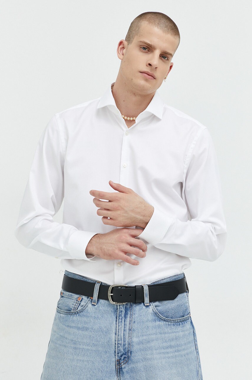 Levně Košile HUGO bílá barva, slim, s italským límcem, 50482056