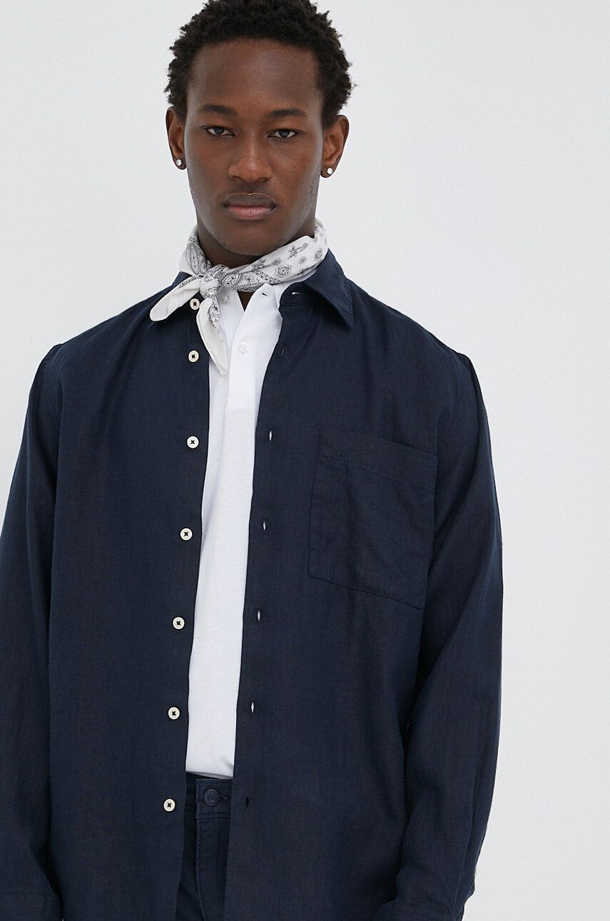 E-shop Plátěná košile Marc O'Polo tmavomodrá barva, regular, s klasickým límcem
