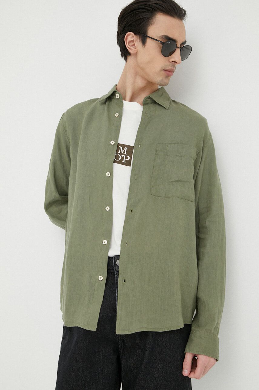 Plátěná košile Marc O′Polo zelená barva, regular, s klasickým límcem - zelená -  100 % Len