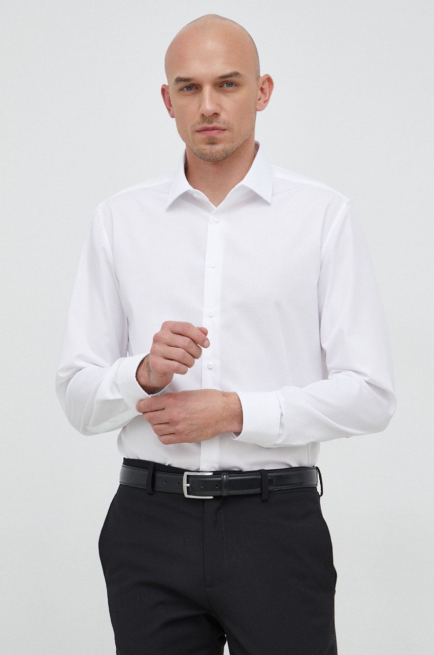 Košile Seidensticker bílá barva, slim, s klasickým límcem - bílá -  100 % Bavlna Pokyny k 
