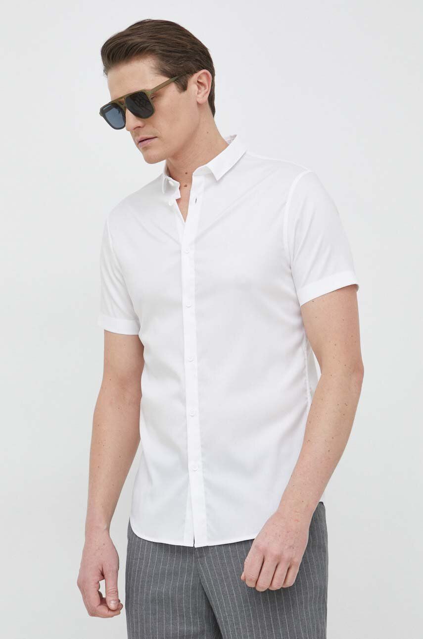 Armani Exchange camasa barbati, culoarea alb, cu guler clasic, regular alb