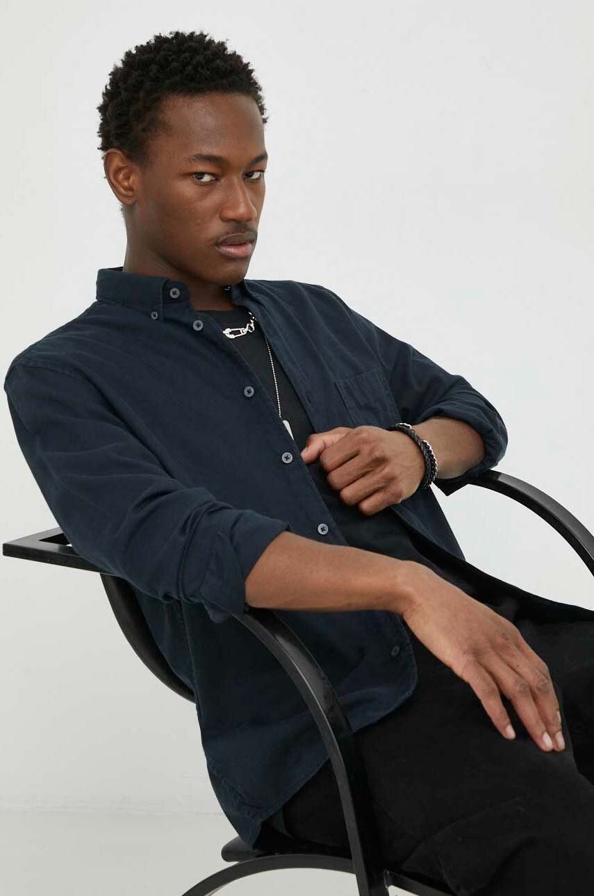 E-shop Košile Marc O'Polo pánská, tmavomodrá barva, relaxed, s límečkem button-down