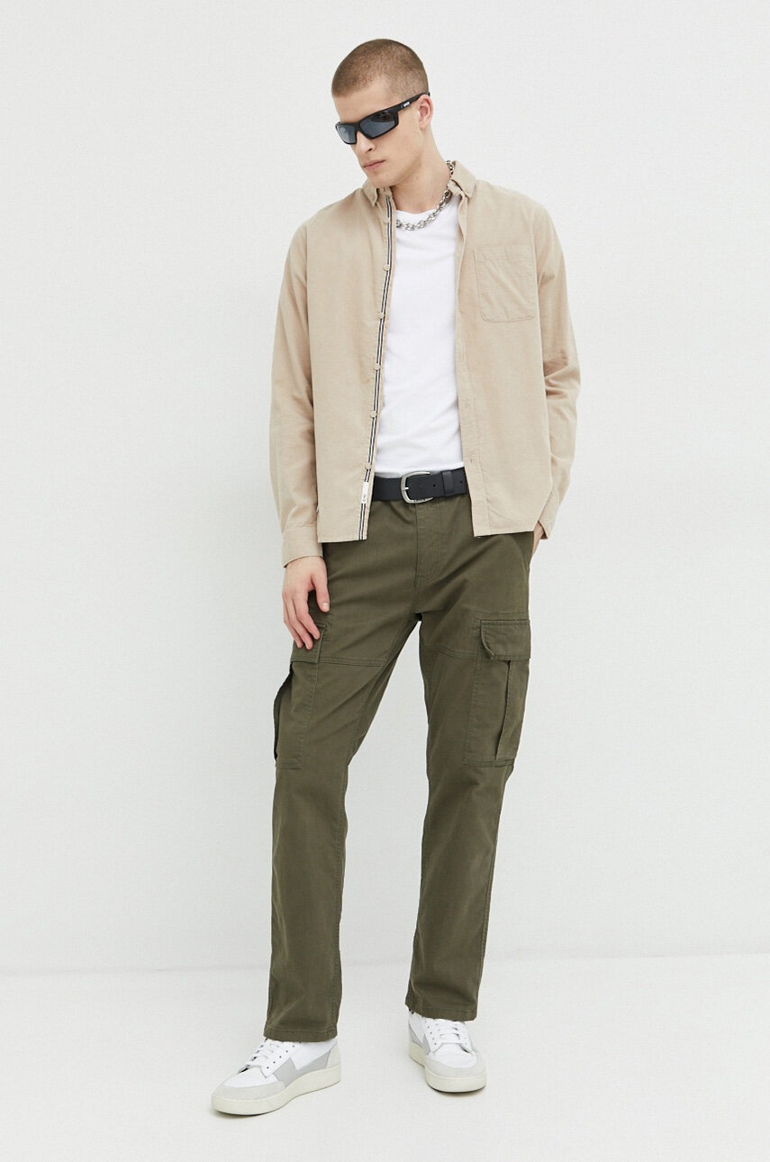 

Вельветова сорочка Solid колір бежевий regular комір button-down