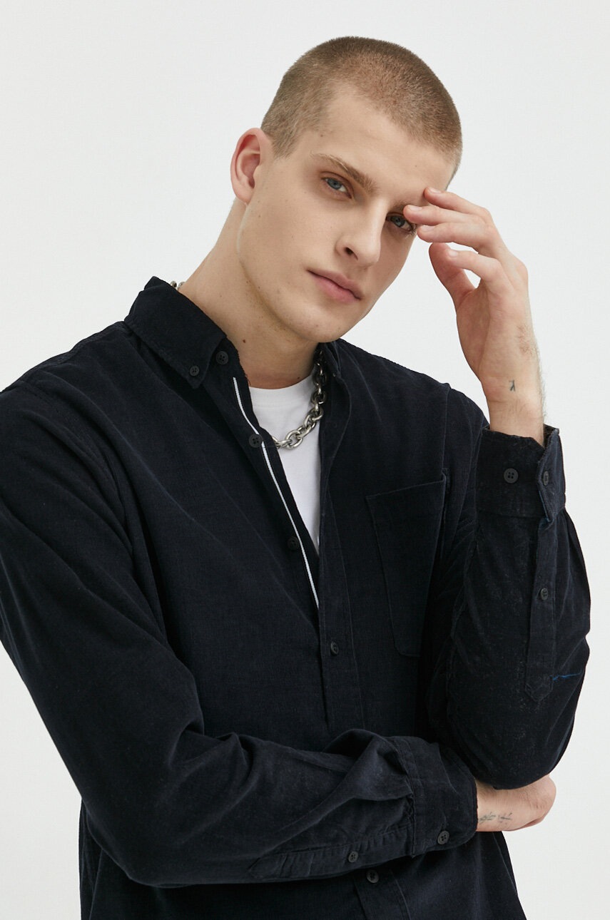 

Вельветова сорочка Solid колір чорний regular комір button-down