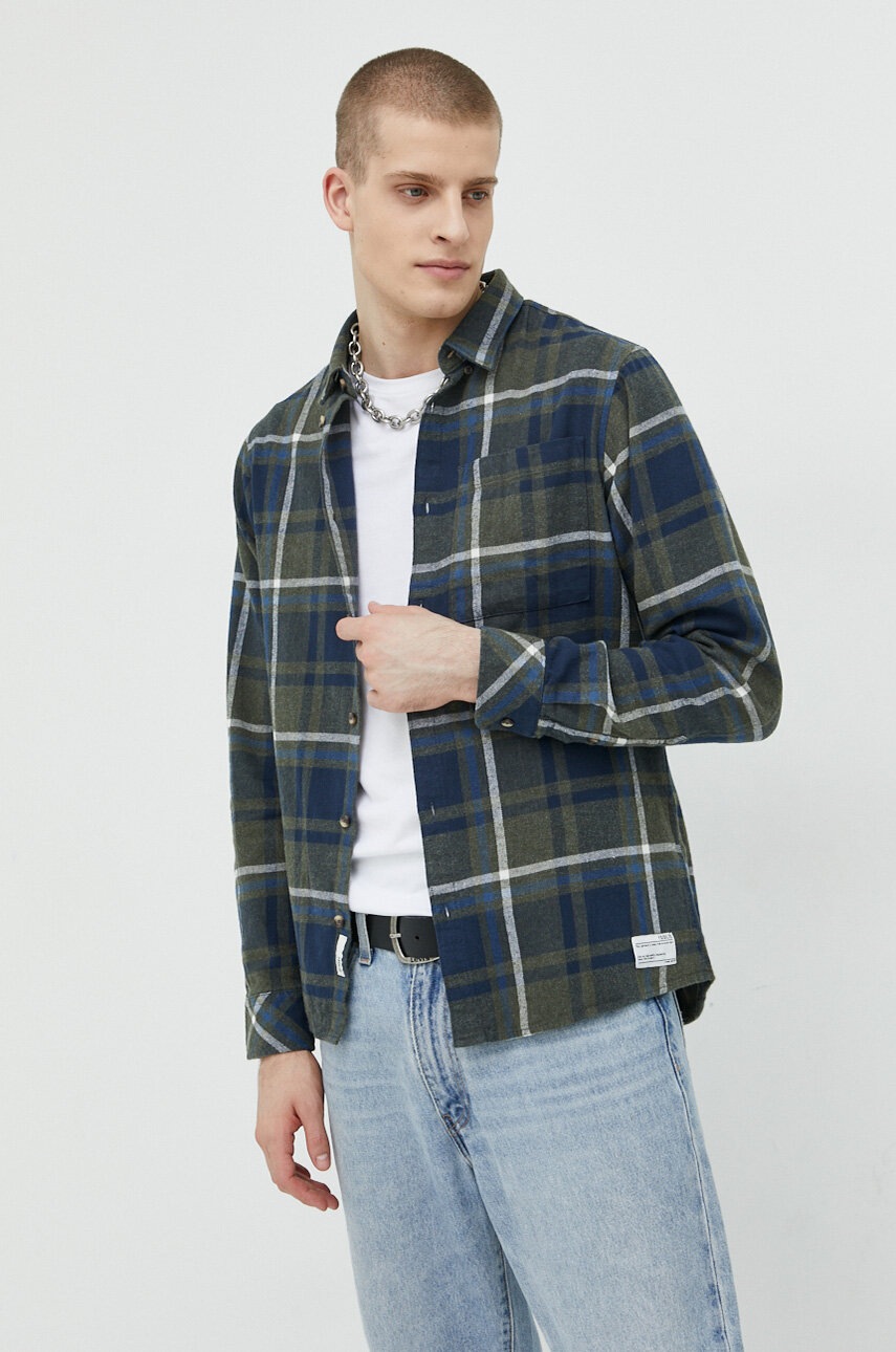 

Бавовняна сорочка Solid чоловіча колір зелений regular комір button-down