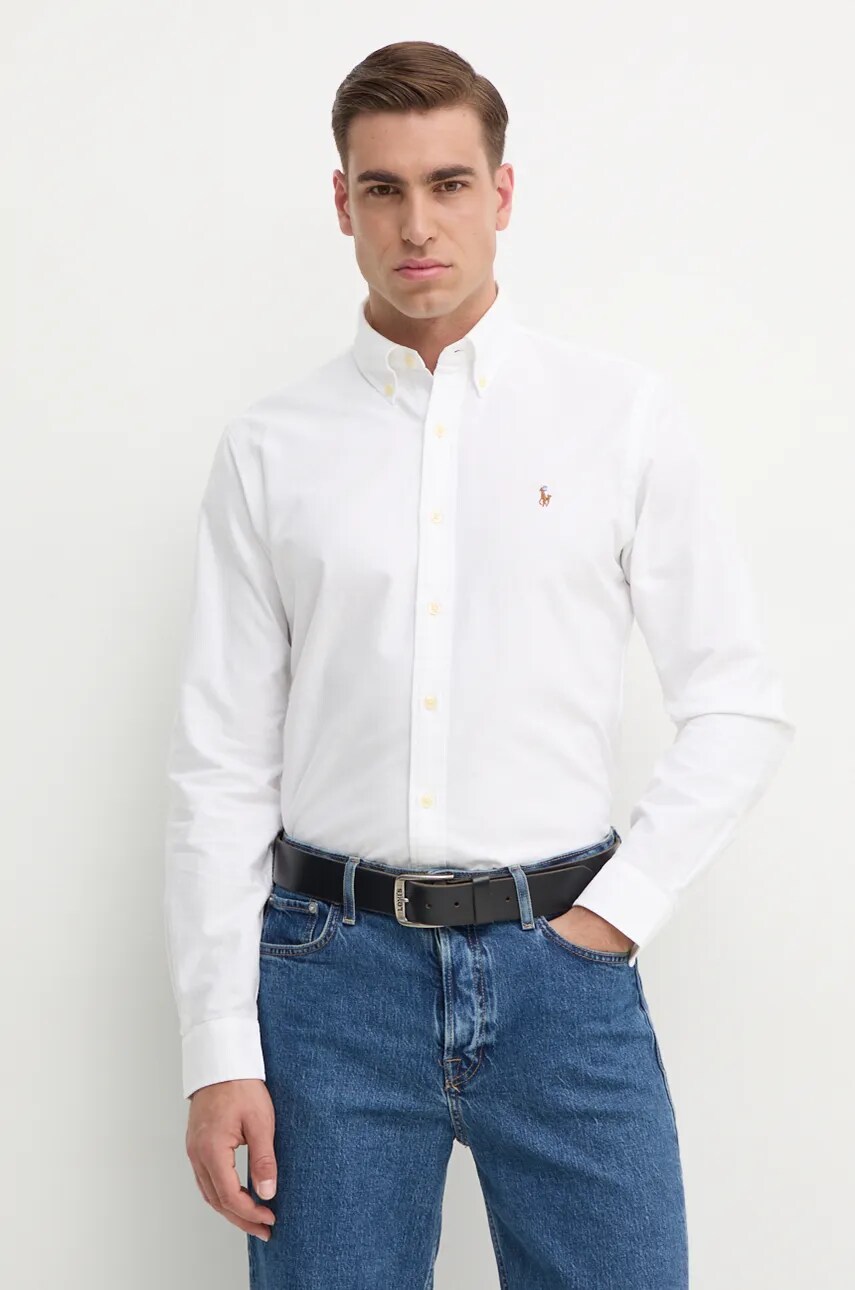 Levně Bavlněná košile Polo Ralph Lauren bílá barva, regular, s límečkem button-down, 710792041