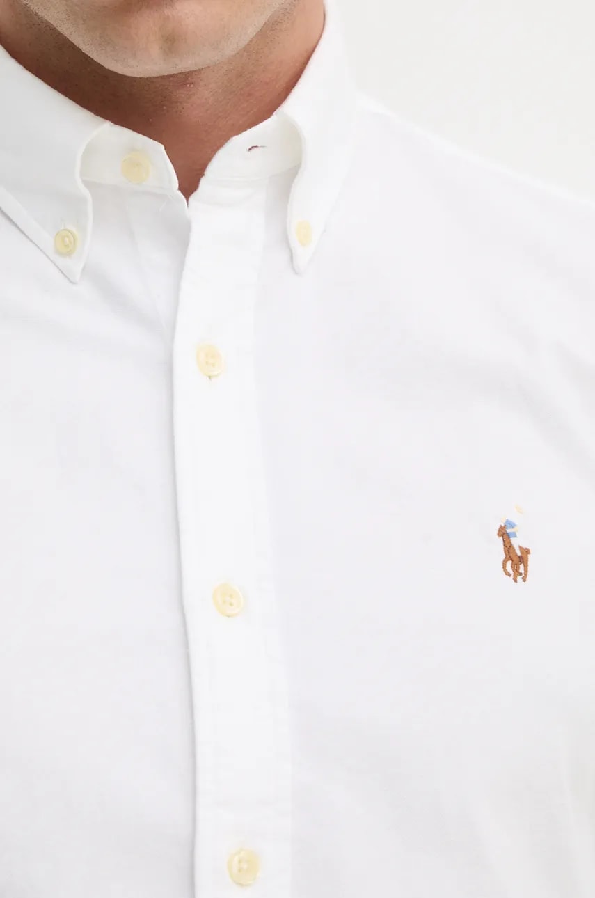 Хлопковая рубашка Polo Ralph Lauren мужская цвет белый regular воротник button-down 710792041 Хлопковая рубашка Polo Ralph Lauren мужская цвет белый regular воротник button-down 710792041