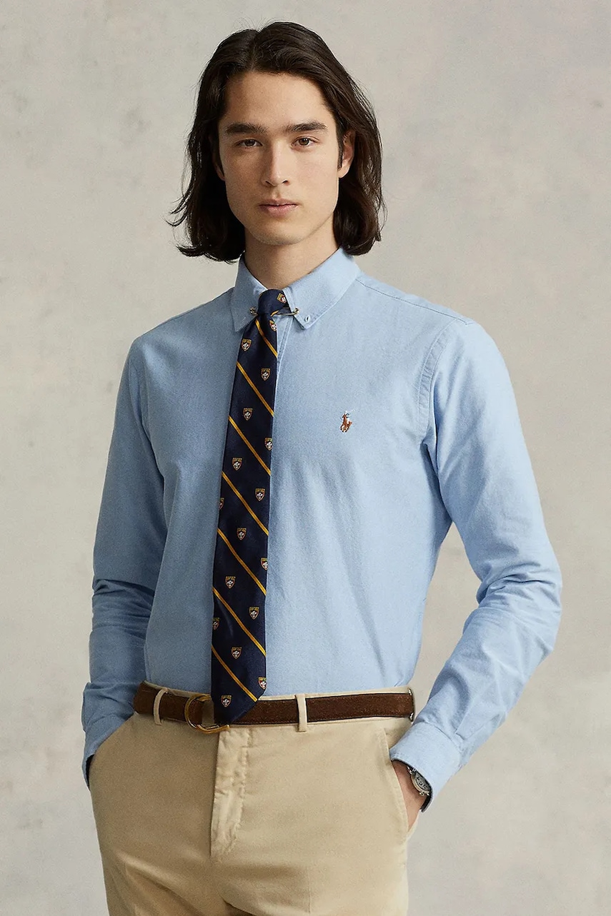 Polo Ralph Lauren koszula bawełniana męska kolor niebieski regular z kołnierzykiem button-down 710792041