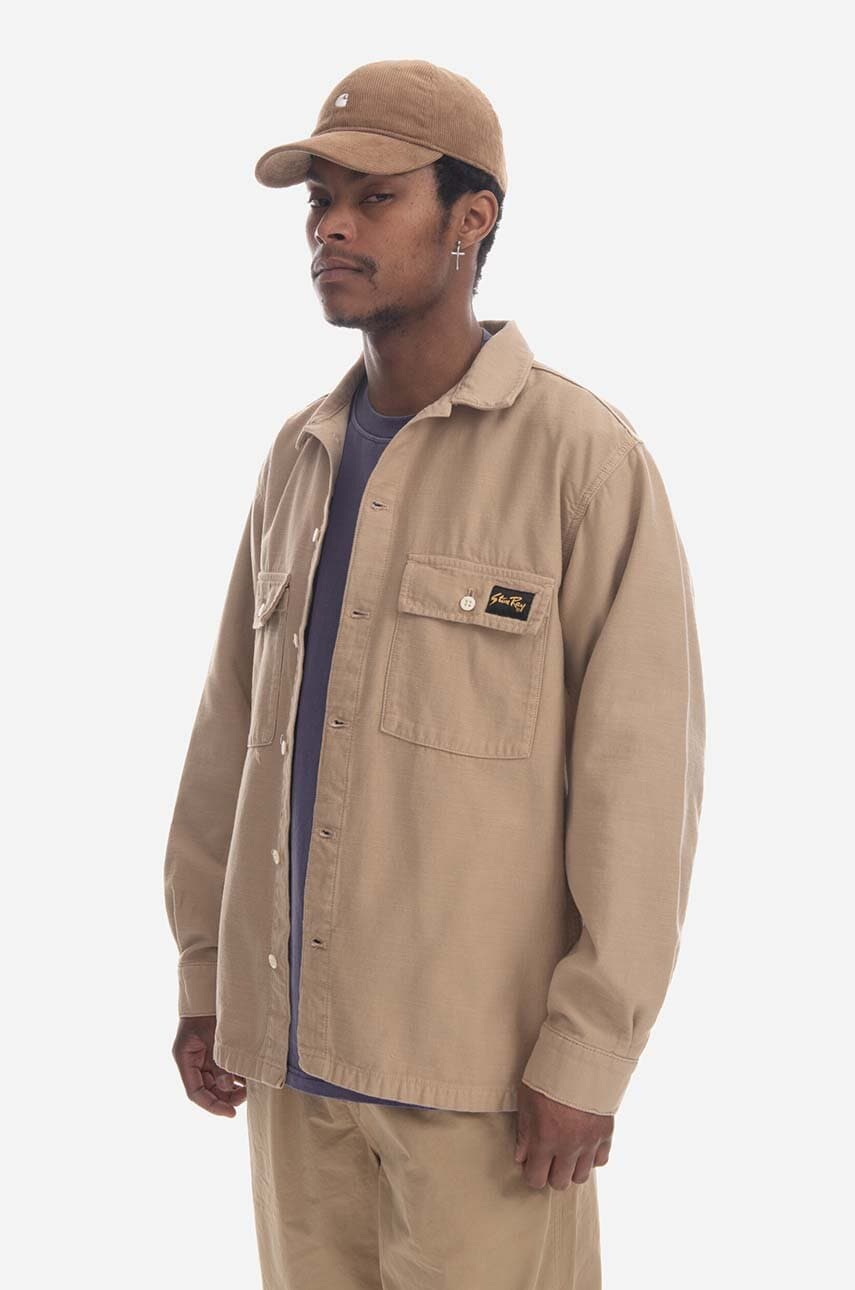 Stan Ray cămașă din bumbac Cpo Shirt bărbați, culoarea bej, cu guler clasic, relaxed SS23018KHA-KHA Stan Ray cămașă din bumbac Cpo Shirt bărbați, culoarea bej, cu guler clasic, relaxed SS23018KHA-KHA
