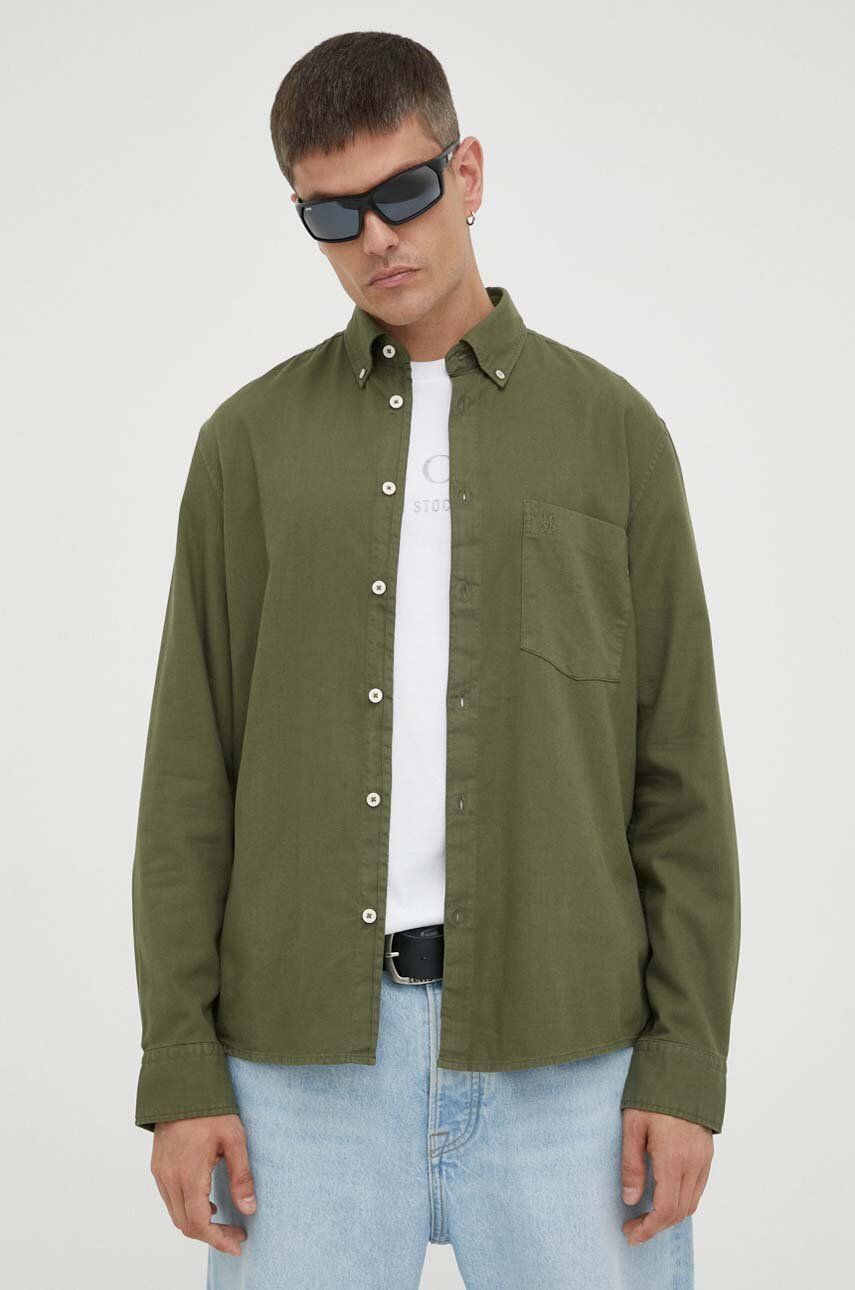 E-shop Košile Marc O'Polo pánská, zelená barva, regular, s límečkem button-down