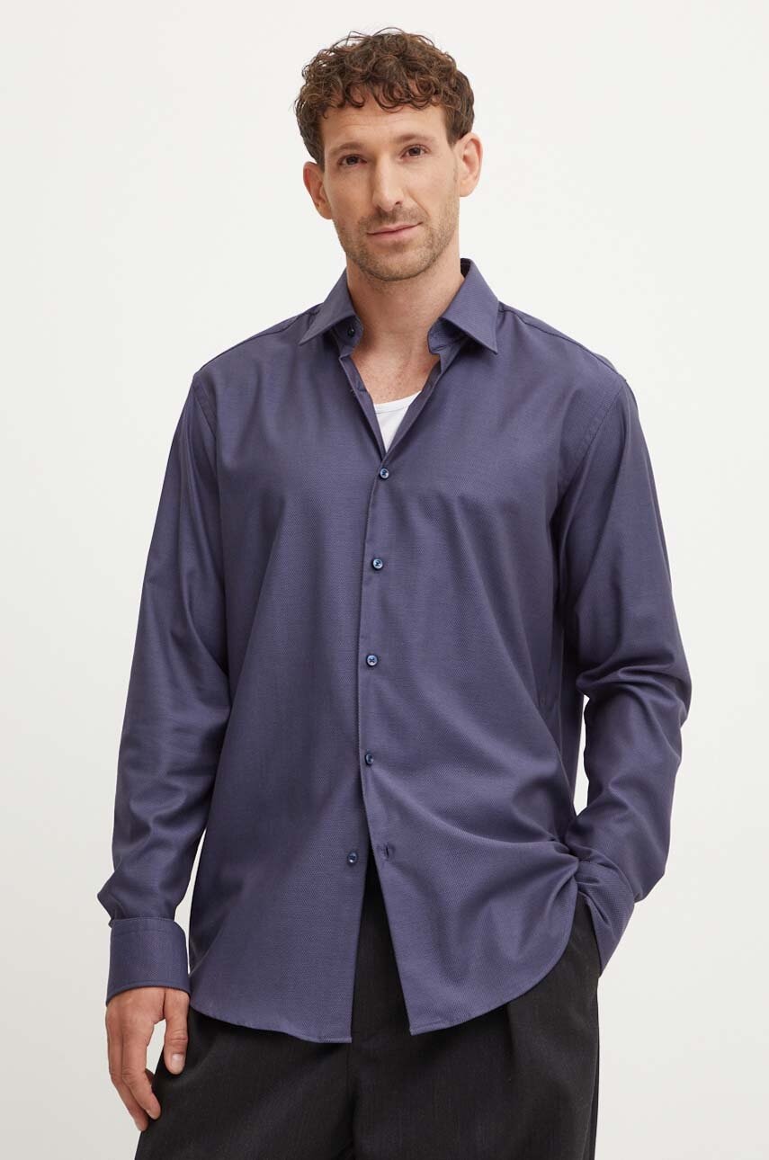 BOSS camasa barbati, culoarea albastru marin, cu guler clasic, regular, 50489830