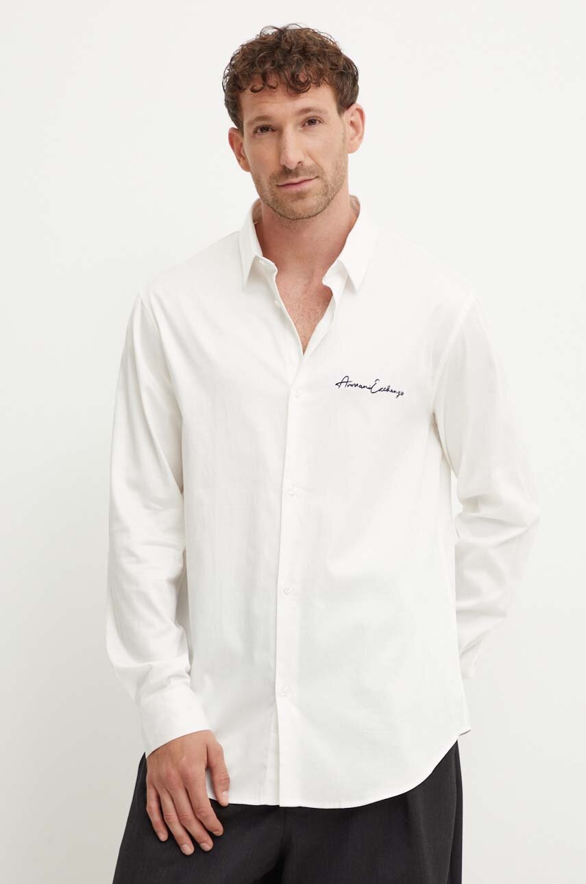 

Риза Armani Exchange мъжка в бяло със стандартна кройка с класическа яка 8NZC99 ZN10Z, Бял