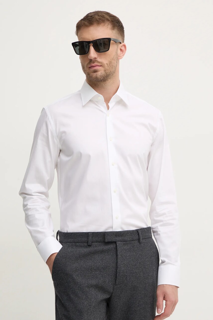 BOSS camasa din bumbac barbati, culoarea alb, cu guler clasic, slim, 50479922