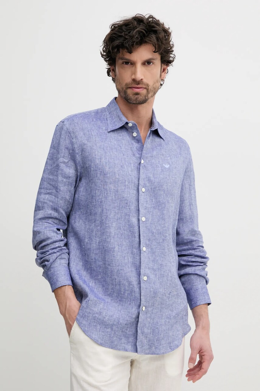 Emporio Armani camasa de in barbati, culoarea violet, cu guler clasic, regular, 01SM0L 010F9