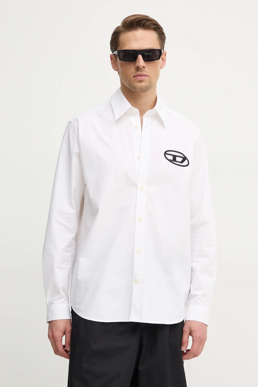 Diesel camasa din bumbac S-SIMPLY-D SHIRT barbati, culoarea alb, cu guler clasic, regular, A14634.0PCAL Diesel camasa din bumbac S-SIMPLY-D SHIRT barbati, culoarea alb, cu guler clasic, regular, A14634.0PCAL