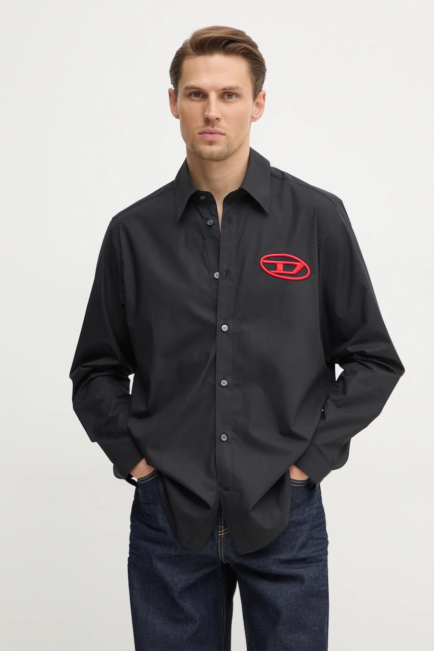 Diesel camasa din bumbac S-SIMPLY-D SHIRT barbati, culoarea negru, cu guler clasic, regular, A14634.0PCAL Diesel camasa din bumbac S-SIMPLY-D SHIRT barbati, culoarea negru, cu guler clasic, regular, A14634.0PCAL
