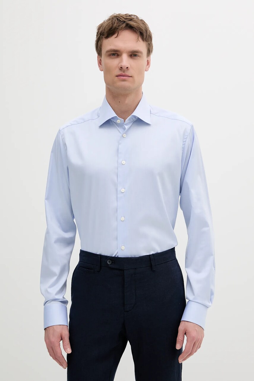 Levně Bavlněná košile Eton pánská, modrá barva, slim, s klasickým límcem, 100012342