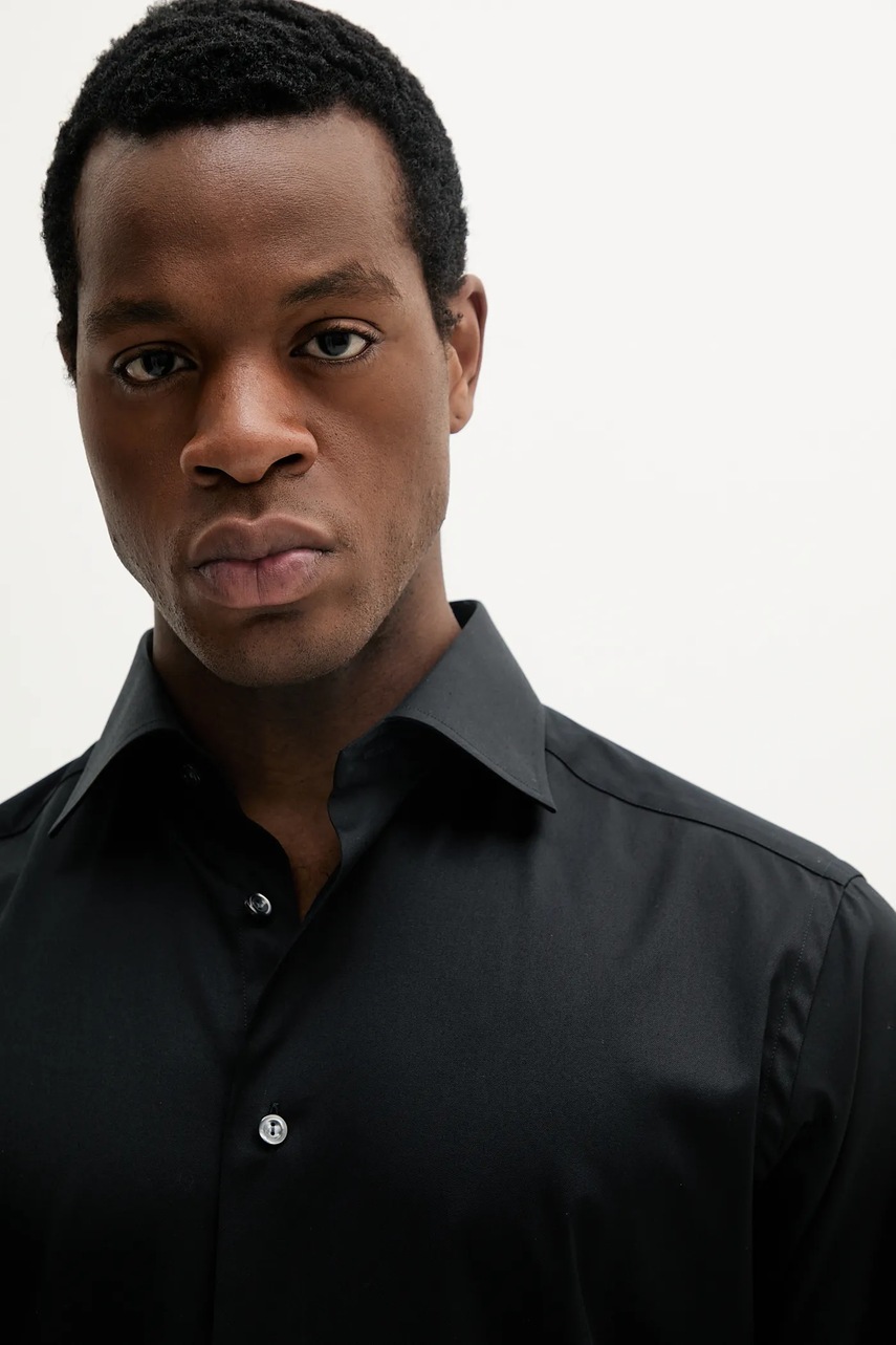 Βαμβακερό πουκάμισο Eton ανδρικό, χρώμα: μαύρο, 100012342 φωτογραφία