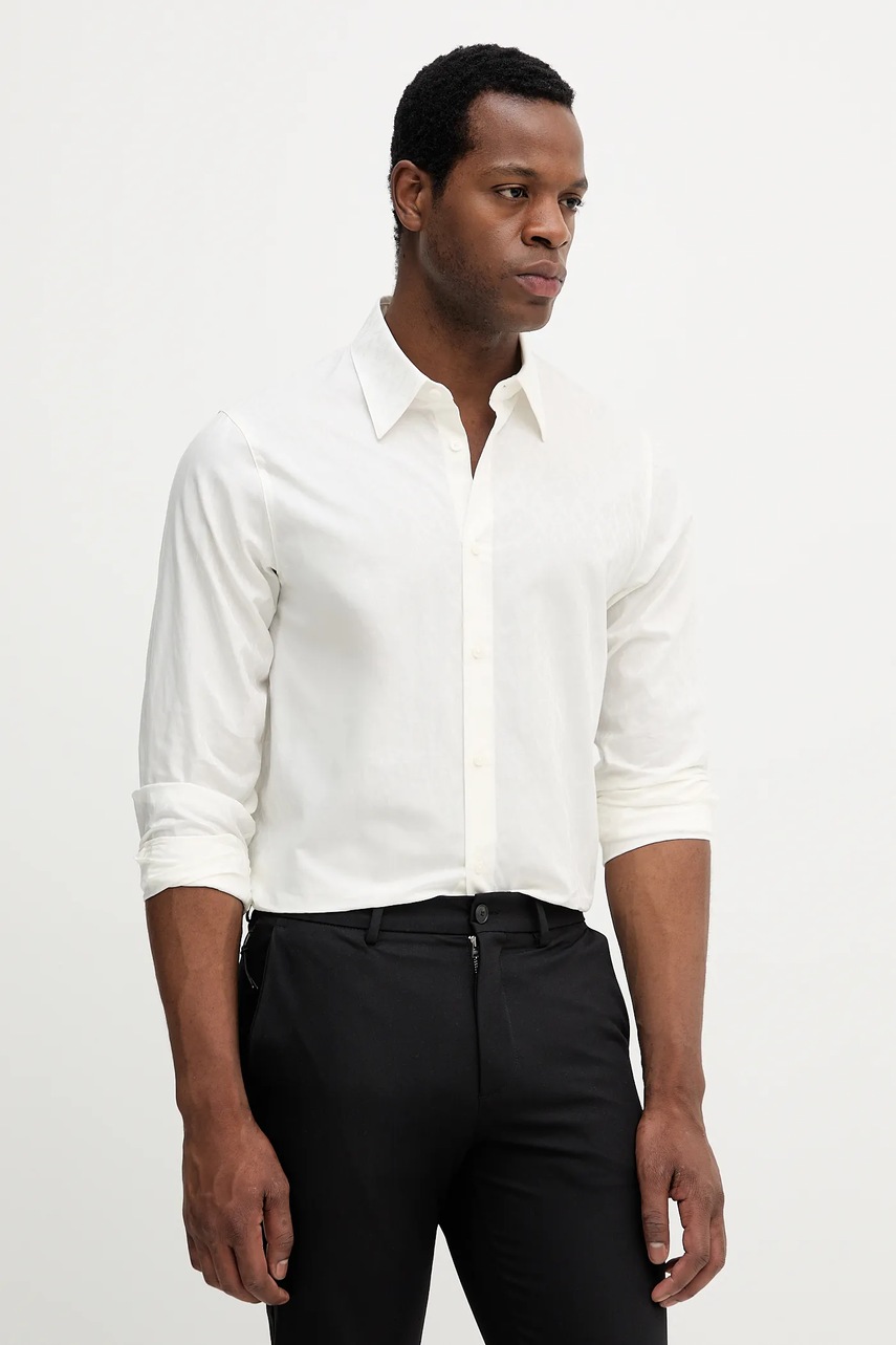 Levně Bavlněná košile Armani Exchange pánská, béžová barva, regular, s klasickým límcem, XM001587 AF16631