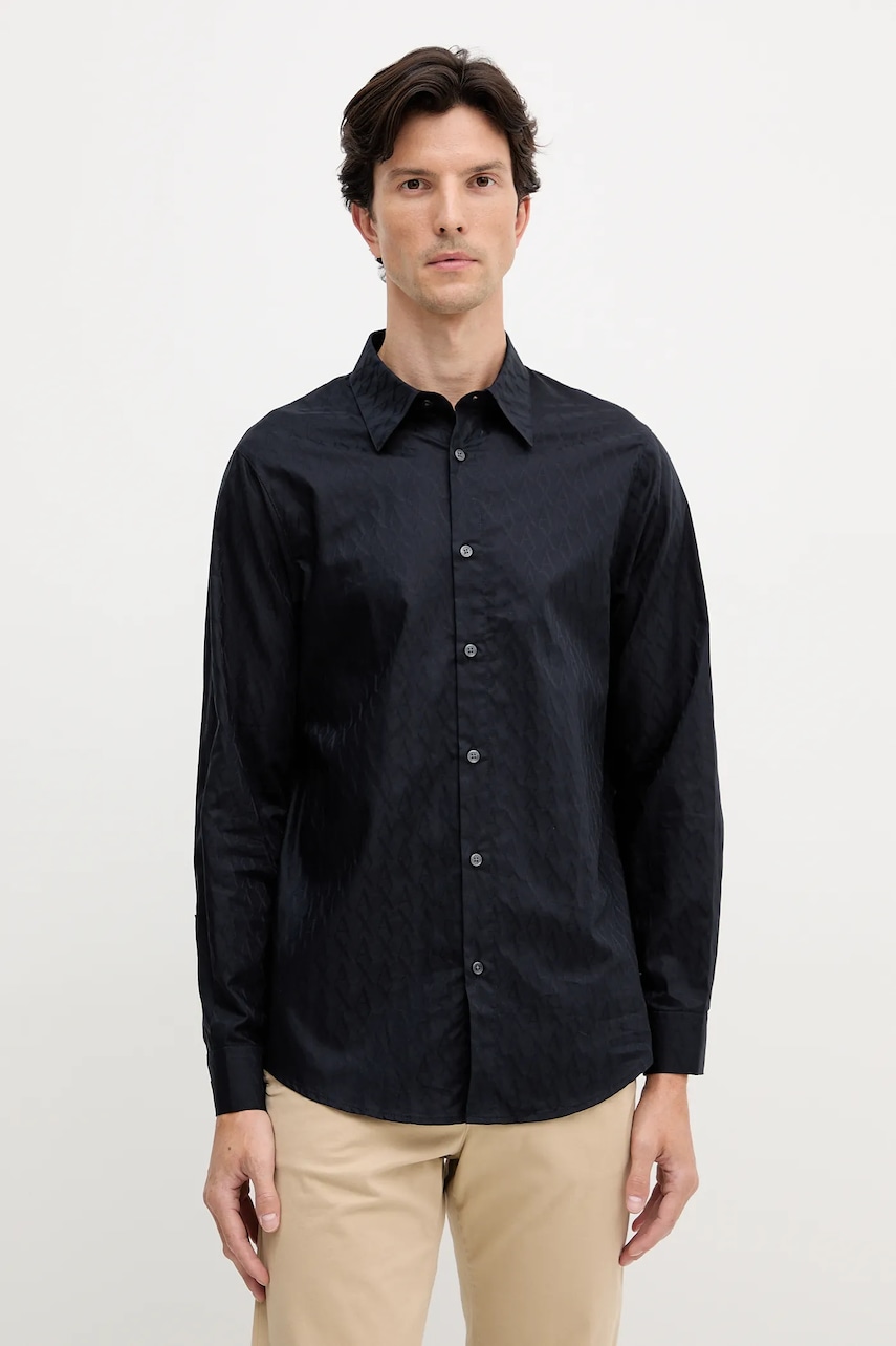 Levně Bavlněná košile Armani Exchange pánská, černá barva, regular, s klasickým límcem, XM001587 AF16631