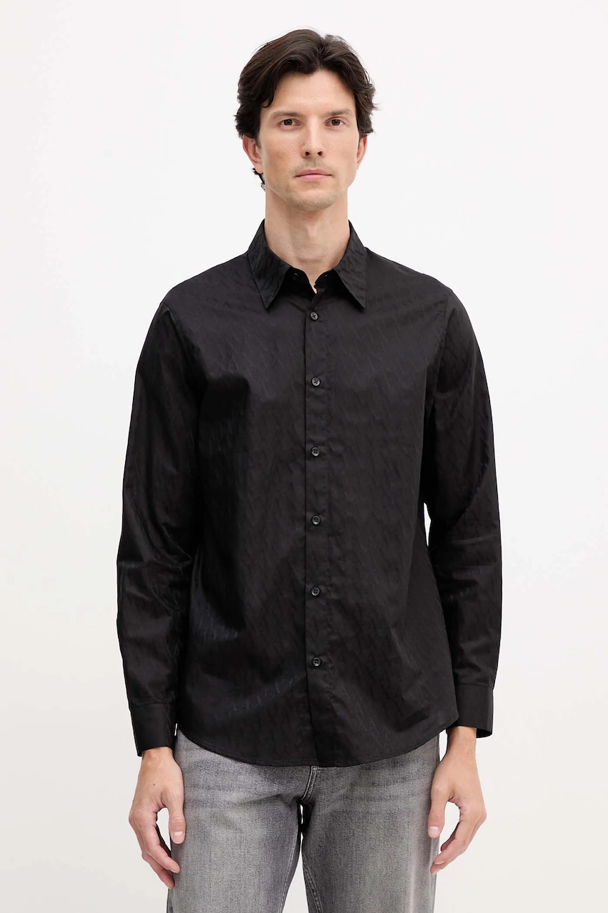 Armani Exchange cămașă din bumbac culoarea negru, cu guler clasic, regular, XM001587 AF16631