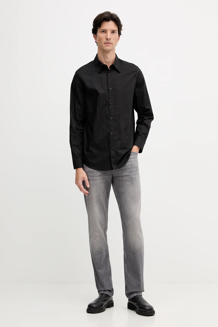 Хлопковая рубашка Armani Exchange цвет чёрный regular классический воротник XM001587 AF16631