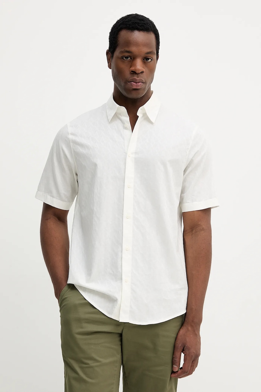 Armani Exchange cămașă din bumbac culoarea bej, cu guler clasic, regular, XM001935 AF16631