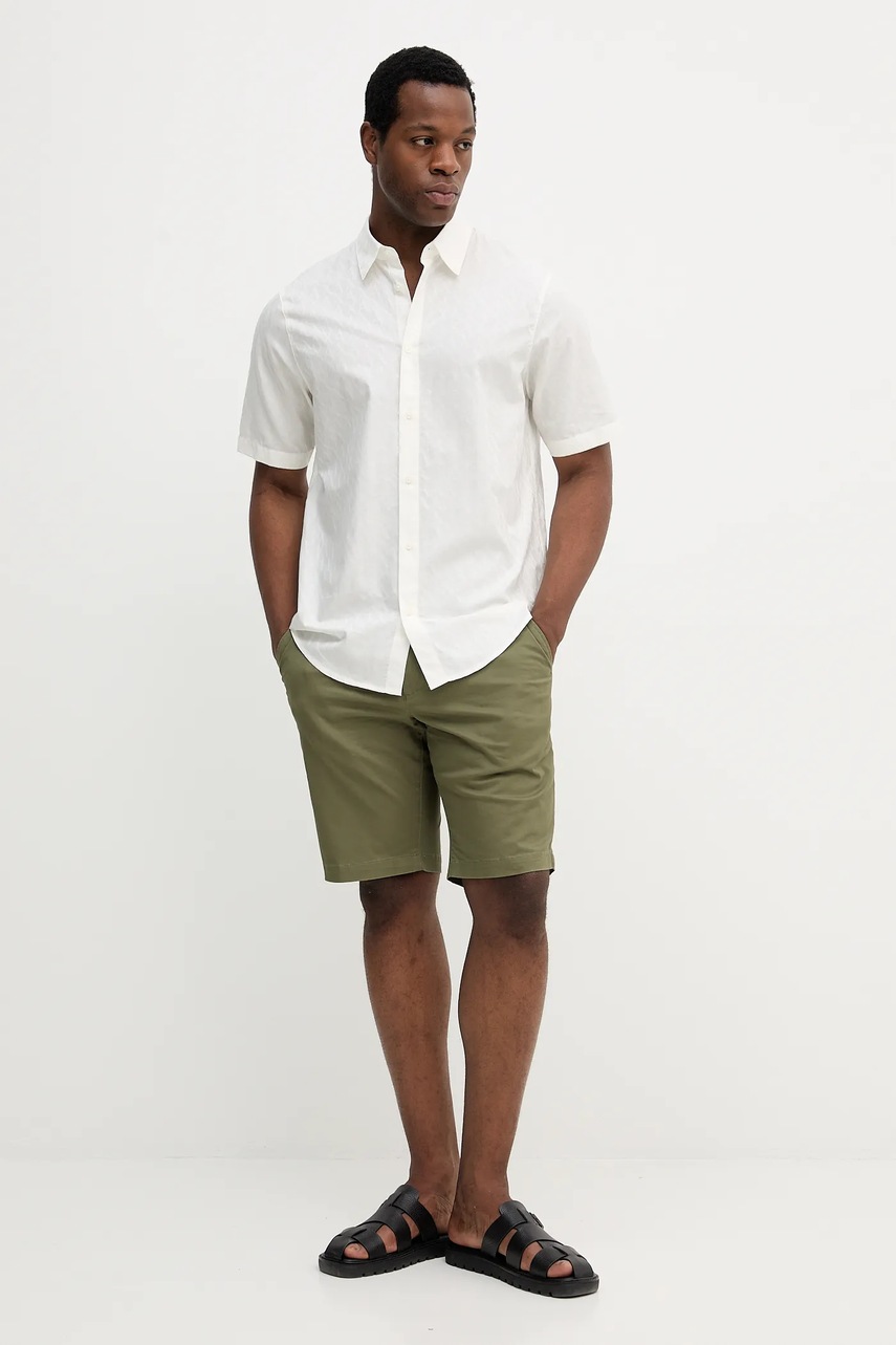 Хлопковая рубашка Armani Exchange цвет бежевый regular классический воротник XM001935 AF16631