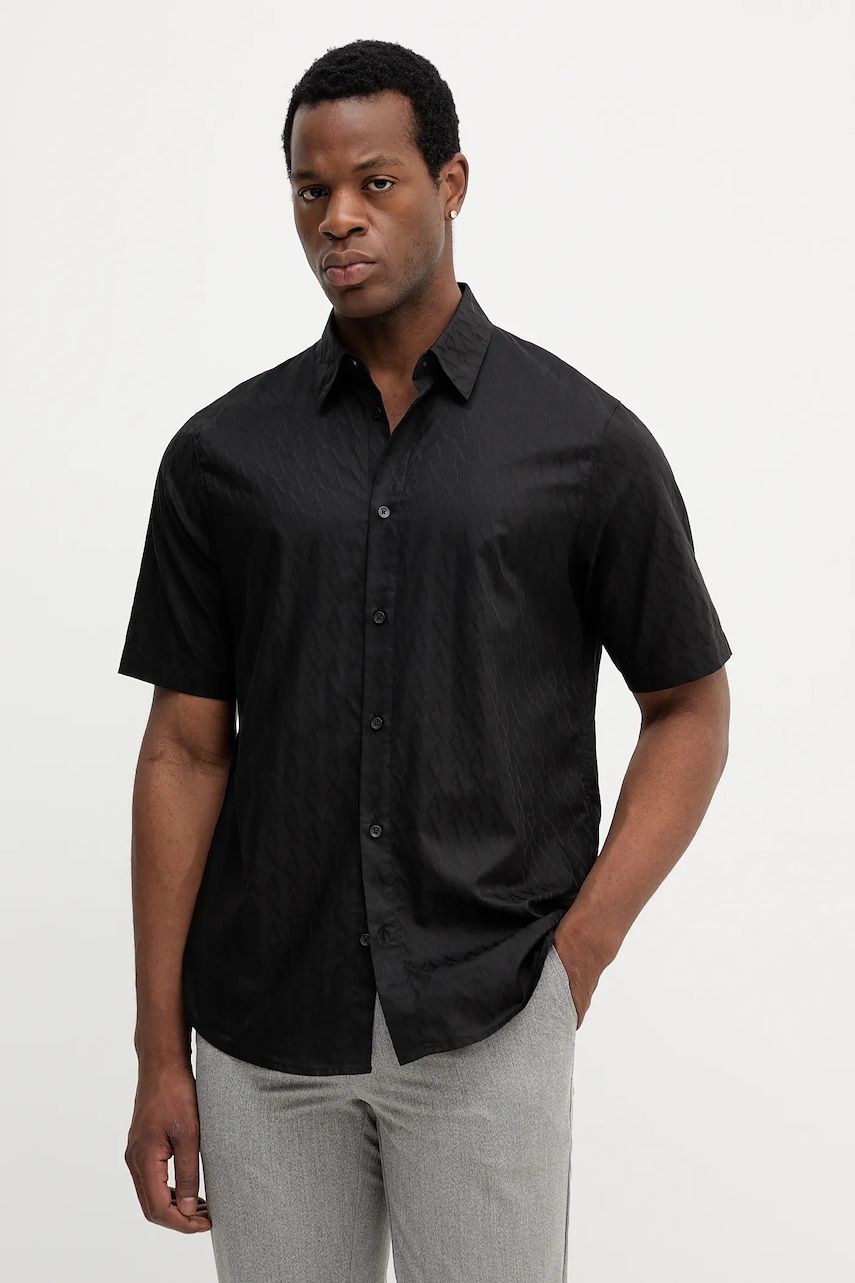 Armani Exchange cămașă din bumbac culoarea negru, cu guler clasic, regular, XM001935 AF16631
