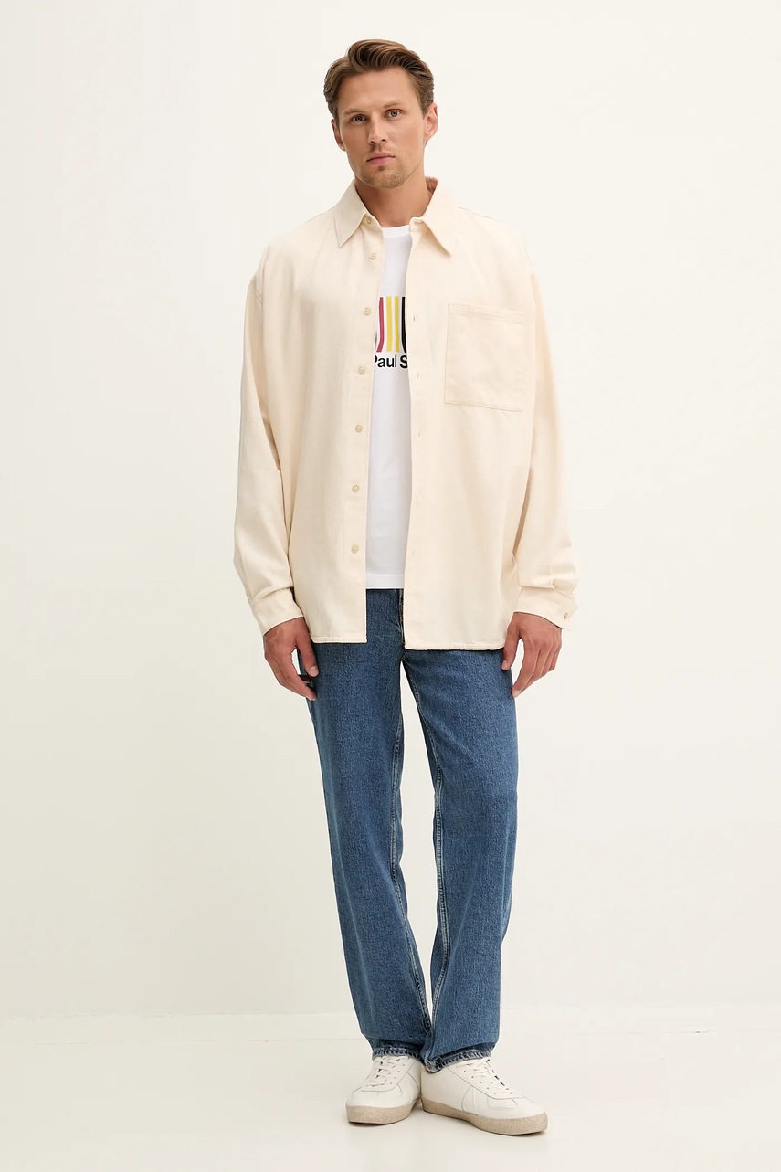 Хлопковая рубашка American Vintage цвет бежевый relaxed классический воротник MLYC06A