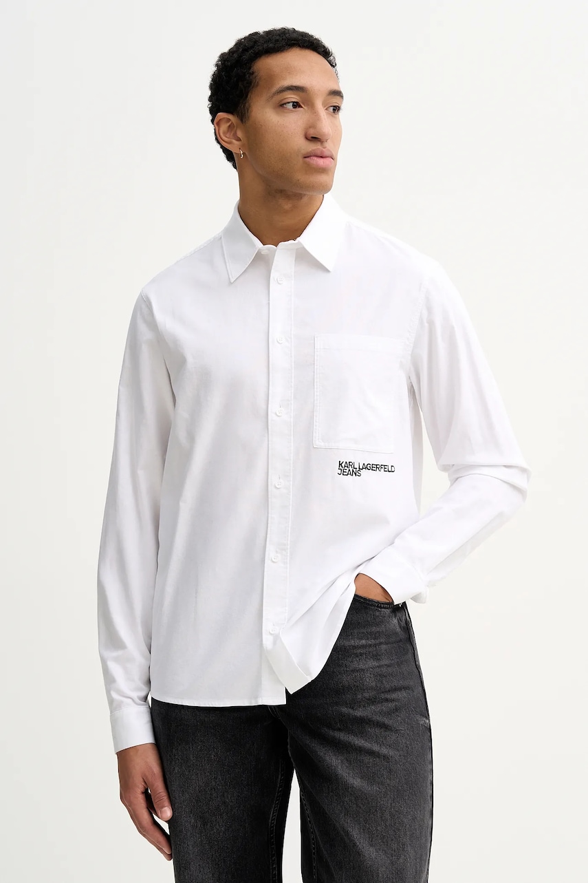 Bavlněná košile Karl Lagerfeld Jeans pánská, bílá barva, regular, s klasickým límcem, A3M16021