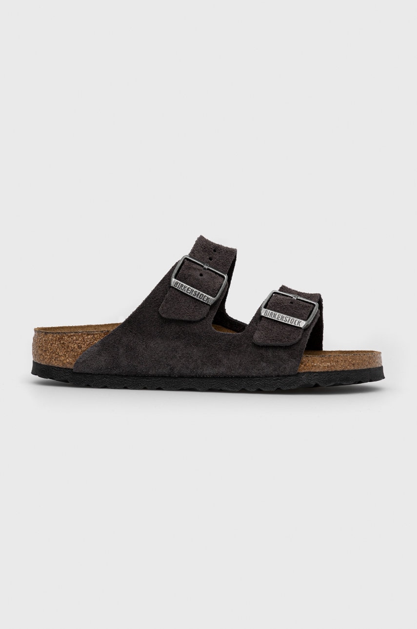 

Шкіряні шльопанці Birkenstock Arizona Sfb жіночі колір сірий Narrow Width
